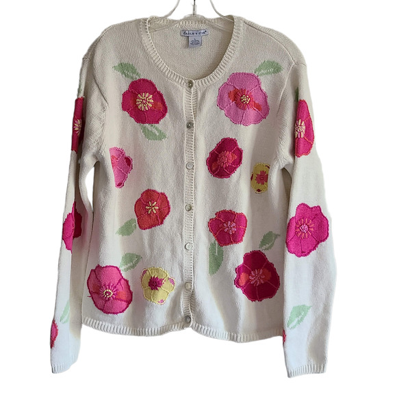 Eagle's Eye Sweaters - EAGLE'S EYE Vintage Floral Embroidered Button Front Cardigan Women's Size Large